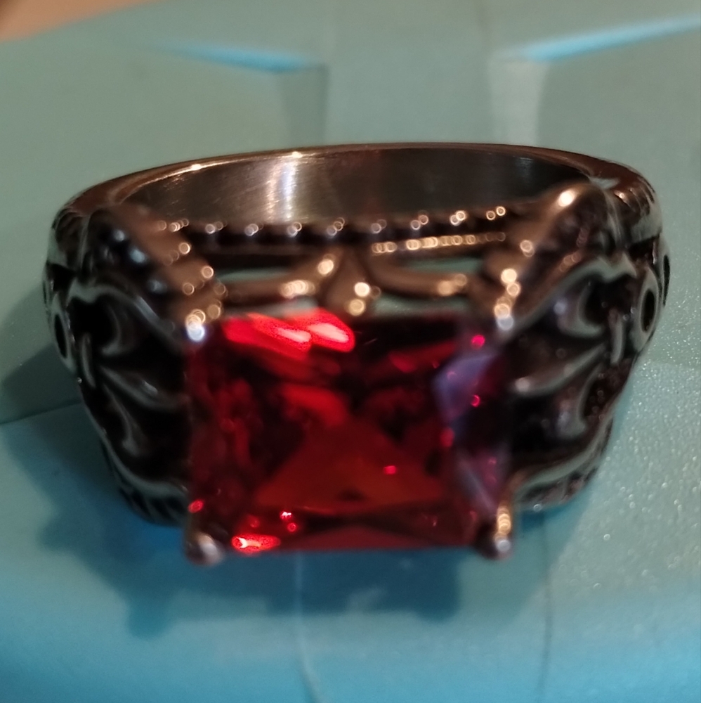Gothic Red Ruby Cz Ring Size 8 - image 2